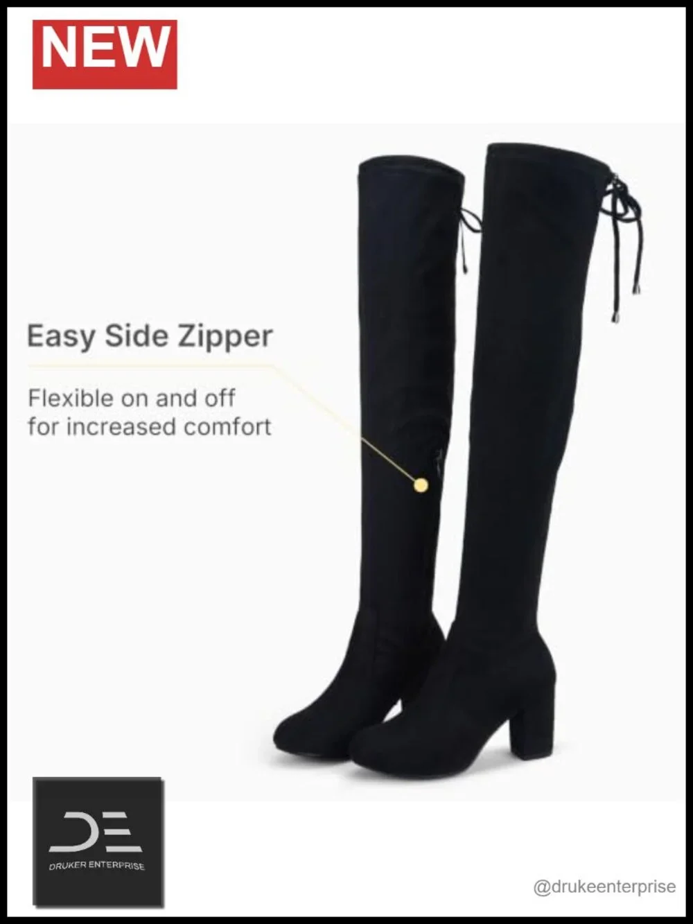 Thigh High Suede Boots Over the Knee Chunky Block Heel Zip